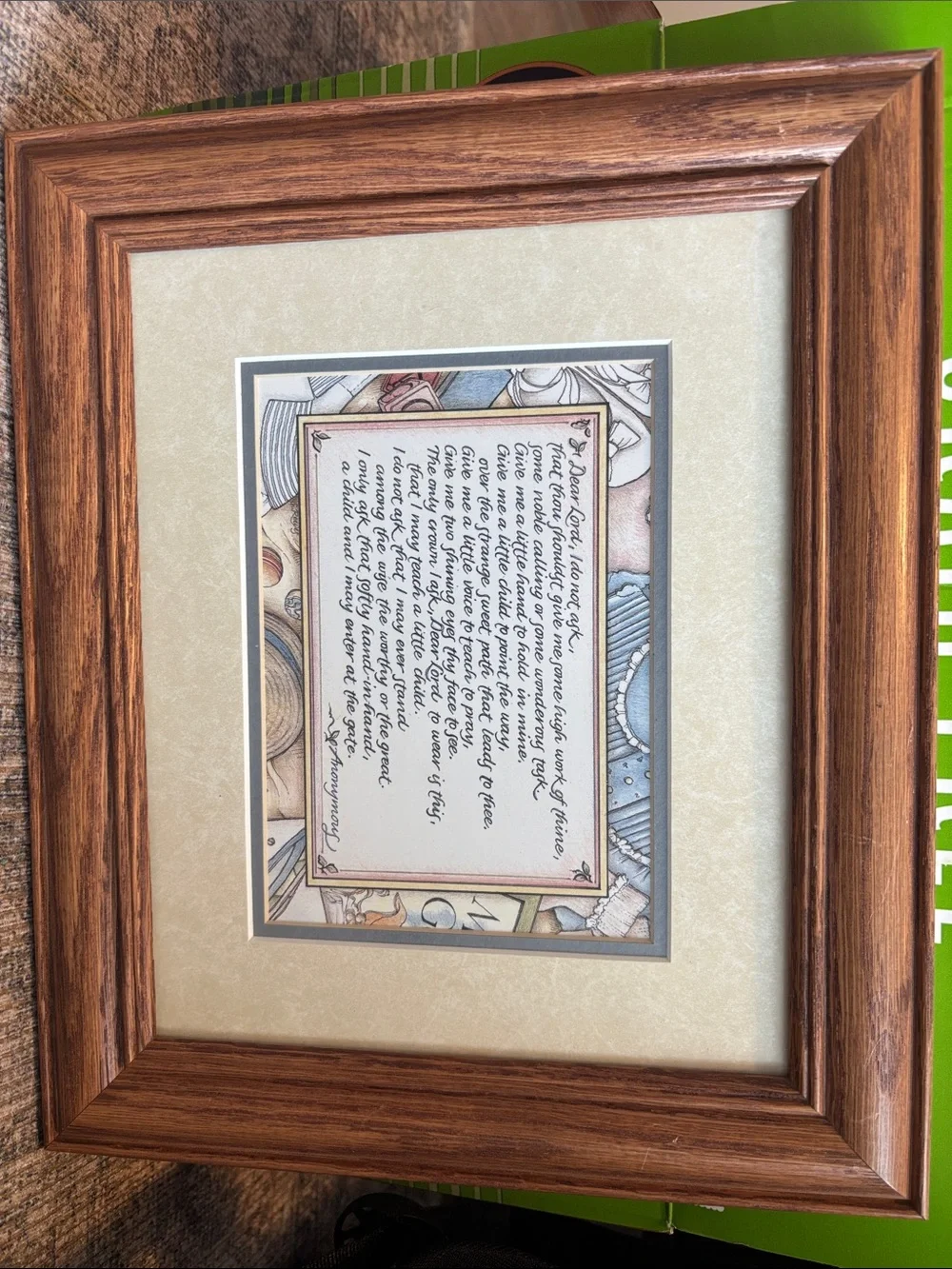 Framed Decorative Poem Print in Wood-Tone Frame